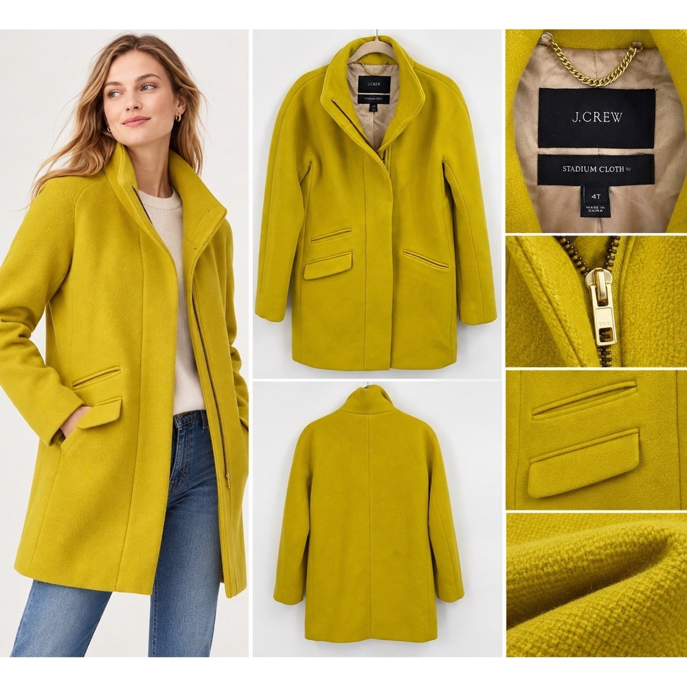 J Crew Cocoon Coat Womens 4T Yellow Stadium Cloth Wool Blend Elevated Basic Gorp